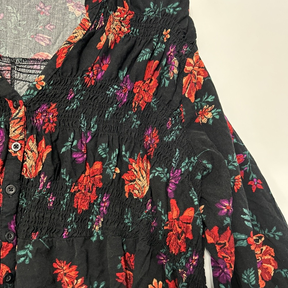 Torrid Womens Smocked Babydoll Top Size 3X Button Long Puff Sleeve Floral Print - Picture 6 of 16